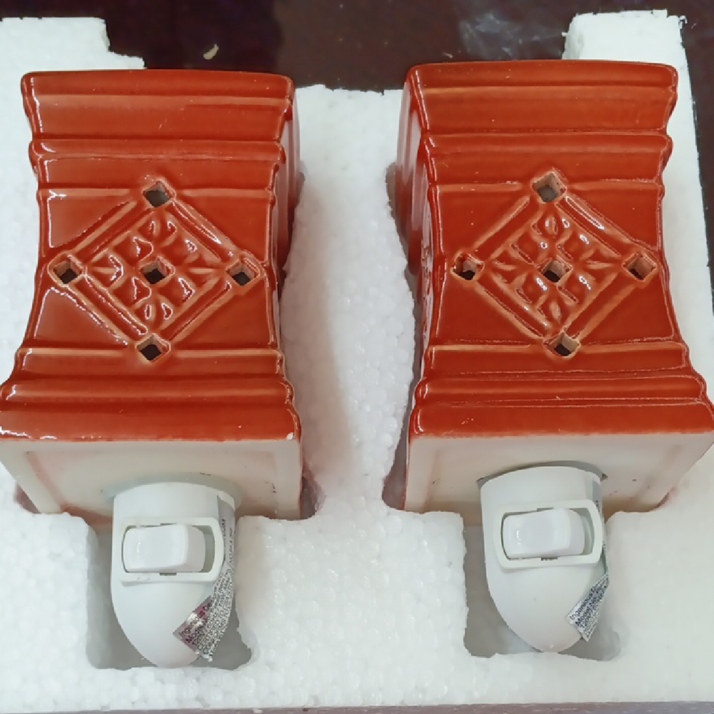 Ceramic Wall Plug-In Night Lights - red/orange set of 2